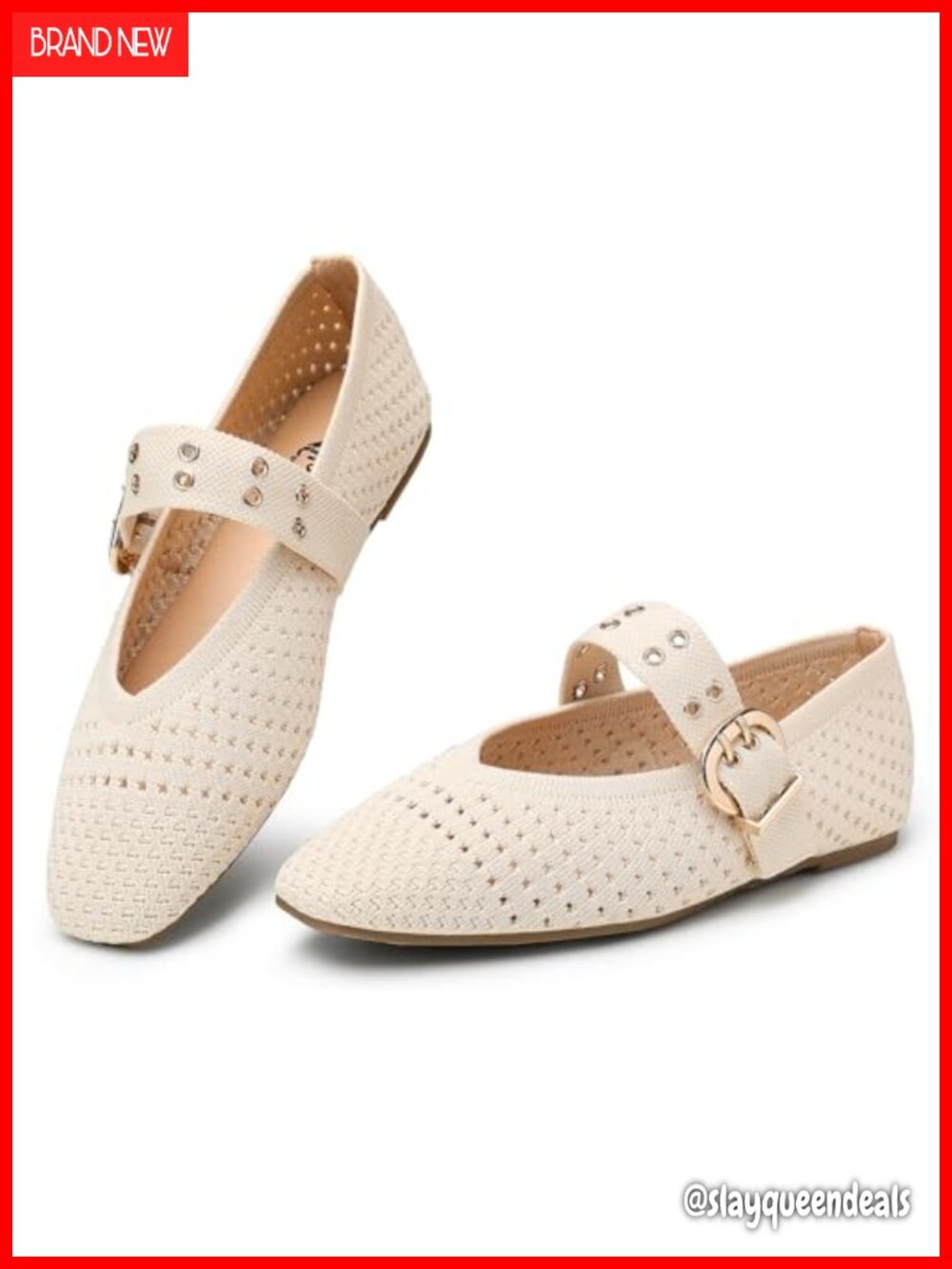 Knit Flats Square Toe Buckle Strap Mary Jane Comfortable Casual Dress Shoes